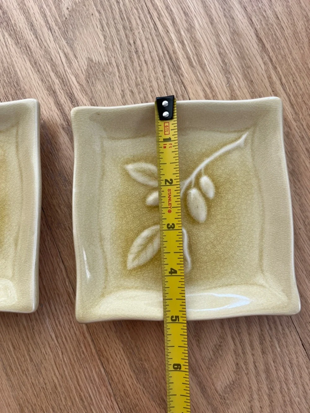 Tag Ceramic Square Dishes with Olive Branch Motif in Soft Yellow